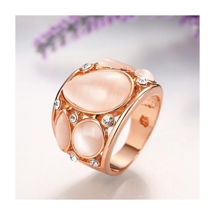 Rosegold Ring mit schlichten Cateye Steinen und Strass als Modeschmuck Fingerring