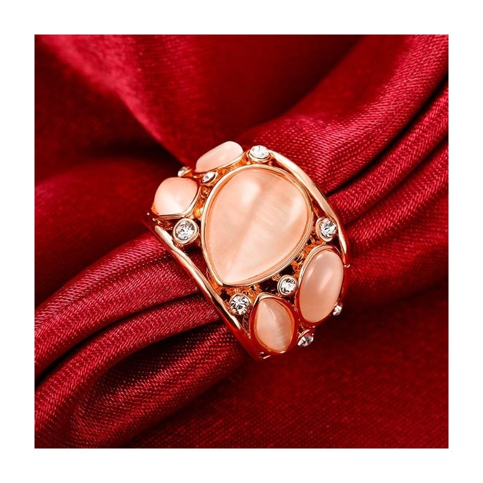 Rosegold Ring mit schlichten Cateye Steinen und Strass als Modeschmuck Fingerring
