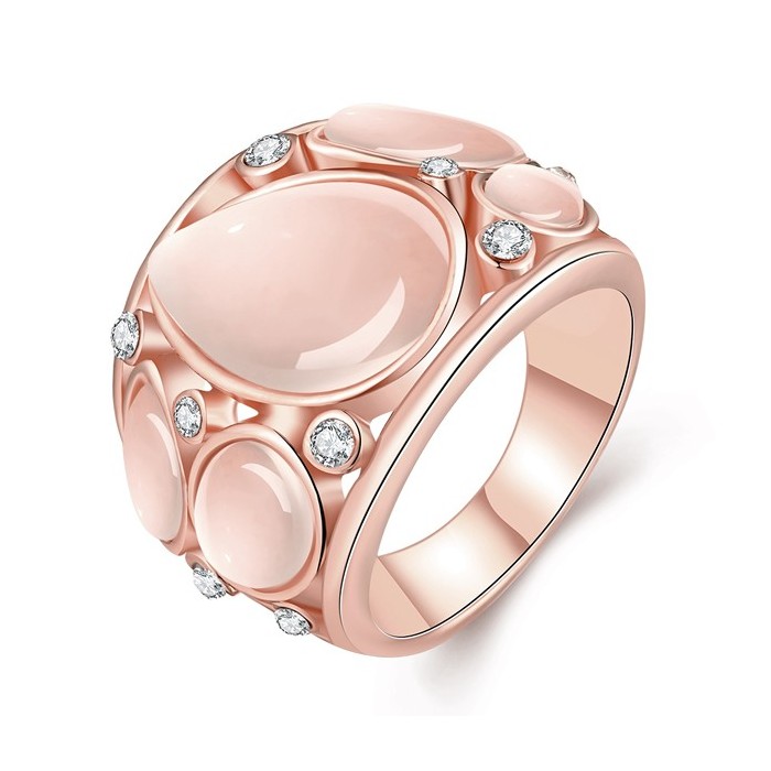 Rosegold Ring mit schlichten Cateye Steinen und Strass als Modeschmuck Fingerring