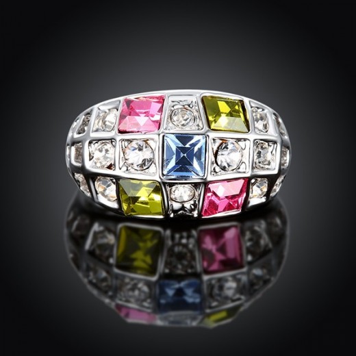 Silber Ring mit bunten und transparenten Strasssteinen als Modeschmuck Fingerring