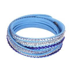 Blaues Wickelarmband mit Strass und Kunstleder als Modeschmuck Armband zum Wickeln