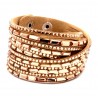 Hellbraunes Wickelarmband mit rosegold Strass Steinen und Kunstleder als Modeschmuck Armband zum Wickeln