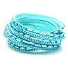 Helltürkis Wickelarmband mit Strass Steinen und Kunstleder als Modeschmuck Armband zum Wickeln