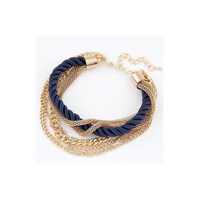 Dunkelblau gold Armband mit Kordel und Kettchen als Modeschmuck Armband