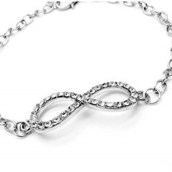 Silber Infinity Armband mit Strass und Kettchen als Modeschmuck Armband