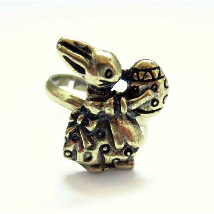 Osterhasen Ring in antikgold mit Osterei als Modeschmuck Fingerring