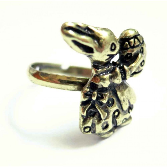 Osterhasen Ring in antikgold mit Osterei als Modeschmuck Fingerring