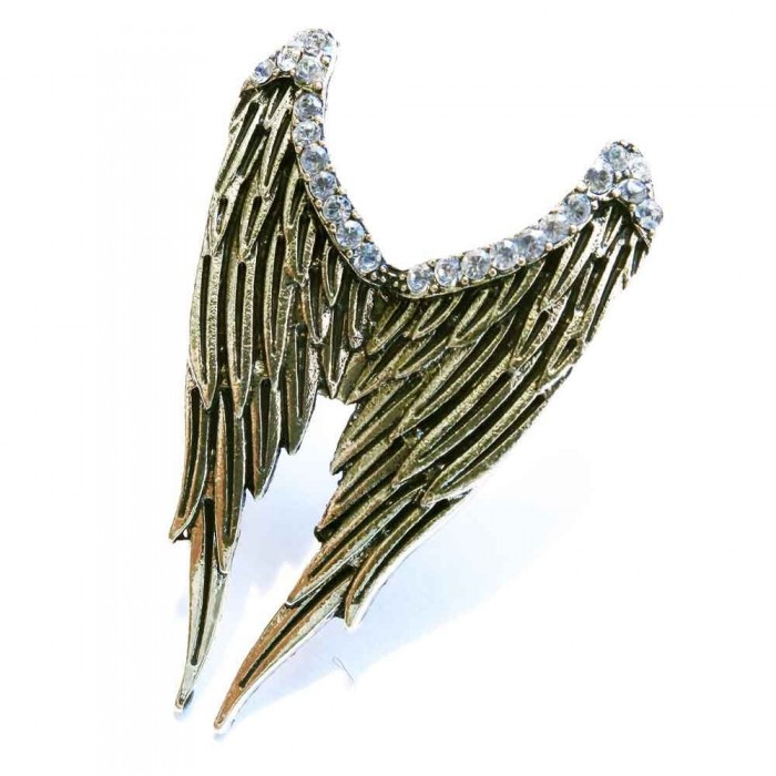 Antikgold Engelsflügel Ring mit transparentem Strass als Modeschmuck Fingerring