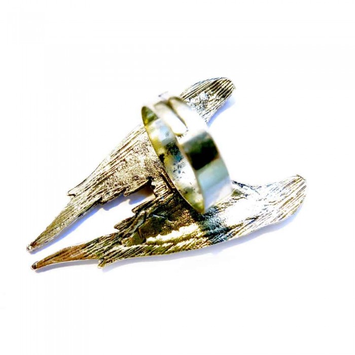 Antikgold Engelsflügel Ring mit transparentem Strass als Modeschmuck Fingerring