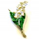 Maiglöckchen Brosche in weiß, grün und hellgoldfarben Modeschmuck Anstecknadel