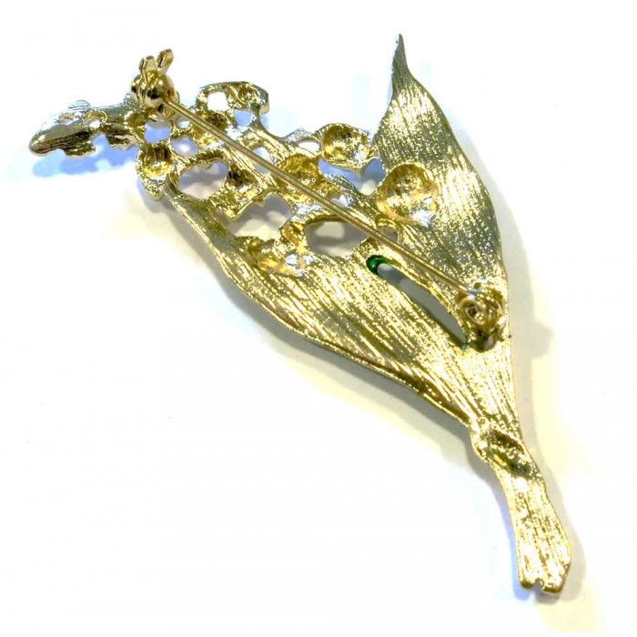 Maiglöckchen Brosche in weiß, grün und hellgoldfarben Modeschmuck Anstecknadel