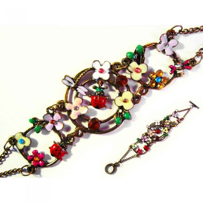Buntes Armband mit Marienkäfern und Blumen als Modeschmuck
