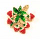 Erdbeer Brosche in rot, grün und hellgoldfarben Modeschmuck Anstecknadel