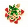 Erdbeer Brosche in rot, grün und hellgoldfarben Modeschmuck Anstecknadel