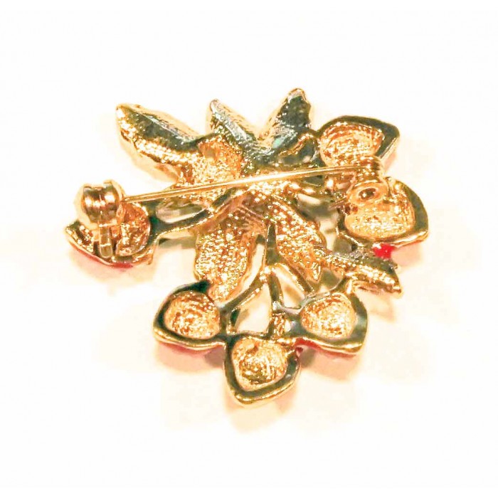 Erdbeer Brosche in rot, grün und hellgoldfarben Modeschmuck Anstecknadel