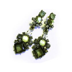 Lange Antikgold/hellbronze grüne Strass Ohrhänger Modeschmuck Ohrringe