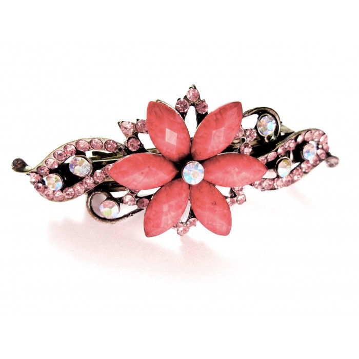Altrose Blumen Strass Haarspange - Modeschmuck Haarschmuck
