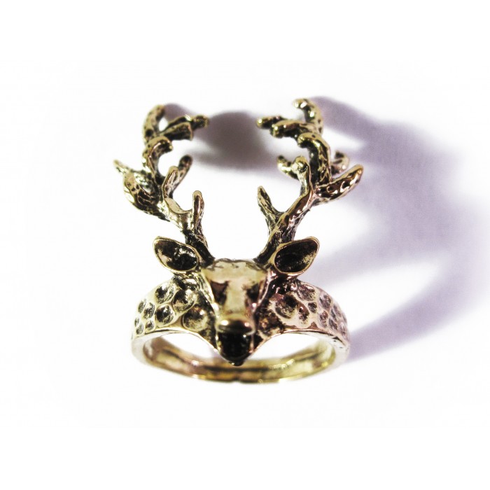 Goldfarbener Ring mit Hirschgeweih - Dirndlschmuck Modeschmuck Fingerring