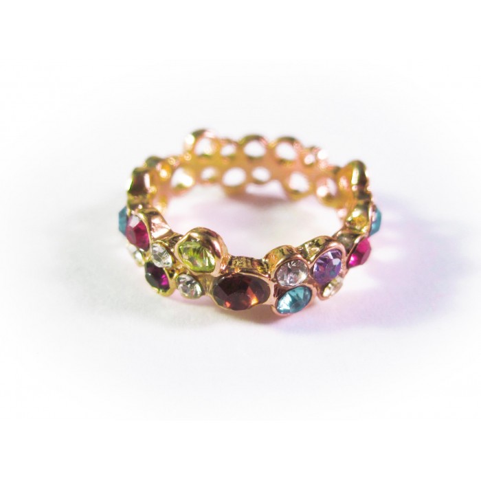 Goldfarbener Ring mit bunten Strasssteinchen Modeschmuck Fingerring