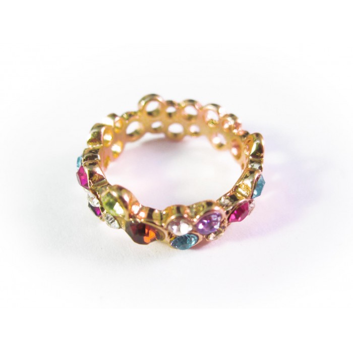 Goldfarbener Ring mit bunten Strasssteinchen Modeschmuck Fingerring