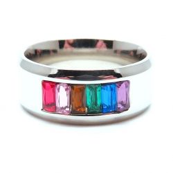 Edelstahl Ring mit bunten Strasssteinen als Modeschmuck Fingerring
