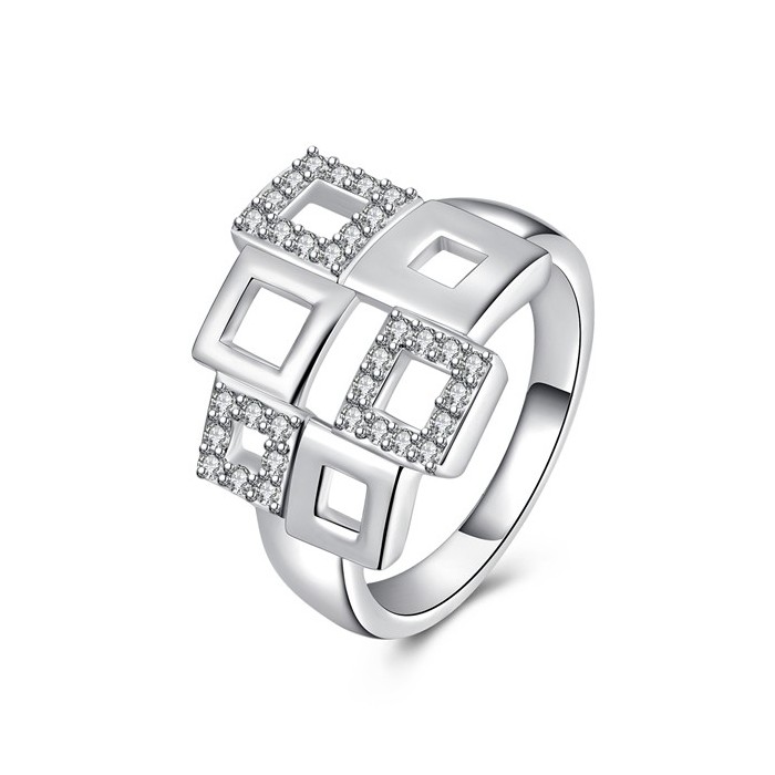 Eckiger versilberter Ring mit transparentem Strass Modeschmuck Fingerring