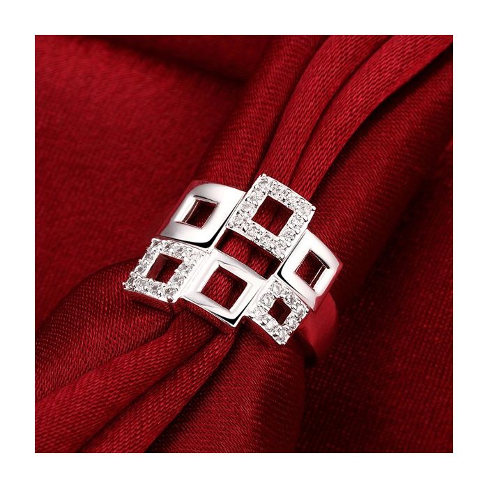 Eckiger versilberter Ring mit transparentem Strass Modeschmuck Fingerring