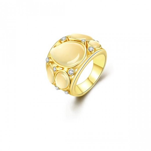 Goldfarbener Ring mit schlichten Cateye Steinen Modeschmuck Fingerring