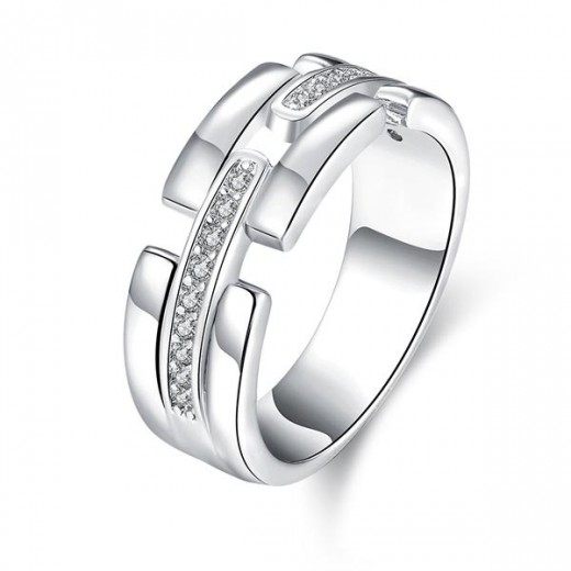 Eckiger versilberter Ring mit transparentem Strass Modeschmuck Fingerring